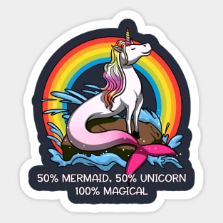 50% Mermaid 50% Unicorn 100% Magical Fantasy Rainbow Sticker